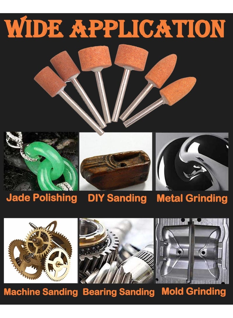 60 Pack Grinding Stone Set 1/8 Shank, Sanding Drill Bit for Rotary Tool Flap Wheel for Grinding, Polishing, Deburring Ferrous Metal, 2 Shaped and 3 Sizes(Orangage, Aluminum Oxide) - Image 4